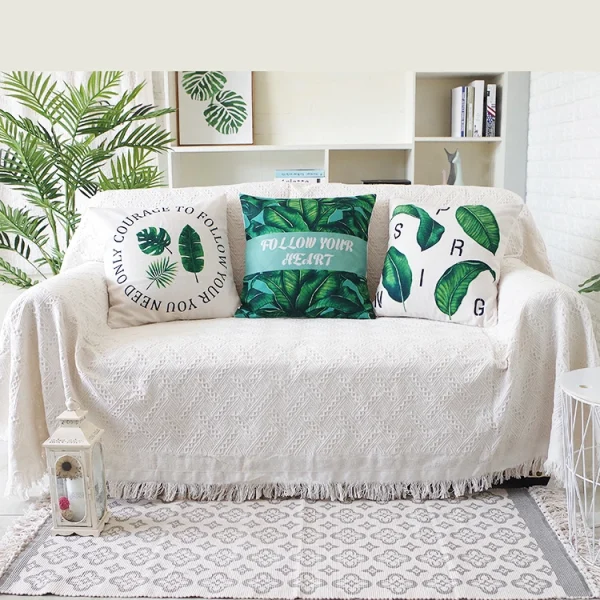 Coperte da tiro per divano nordico, campeggio all'aperto, picnic, grande coperta per il tempo libero, relax, telo mare, tappeto da viaggio bianco, nappe, lino 2