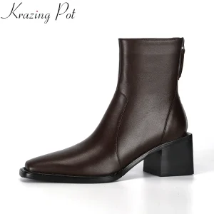 Krazing Pot superstar tacchi alti in pelle di mucca scarpe invernali classici stivali Chelsea punta quadrata cerniera concisa incontri stivaletti 1