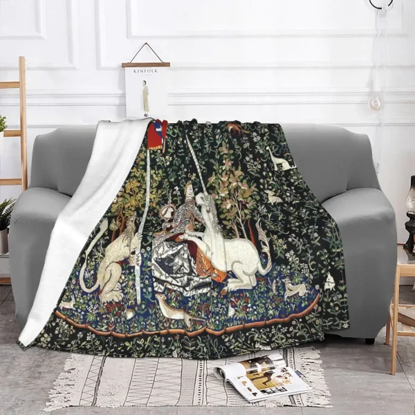 La signora e l'unicorno di notte floreale coperte lavorate a maglia in pile rinascimentale medievale coperta da tiro morbida per trapunta camera da letto 2