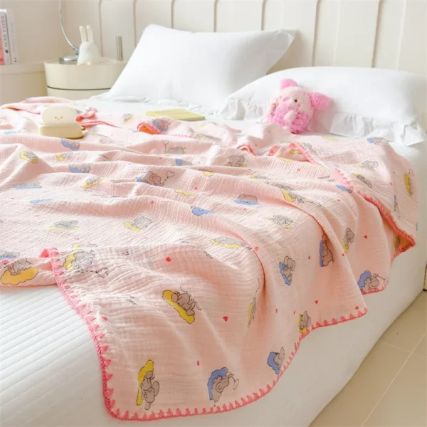 Coperta in cotone 100% Coperta antiacaro per letto Coperta per divano in stile cartone animato per bambini Coperta di garza a doppio strato Singolo/Queen/King 1