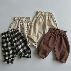 Pantaloni per bambini in vita elastici Vintage per bambini abbigliamento per bambini primavera autunno cotone traspirante tasche per bambini pantaloni roba per bambini 1