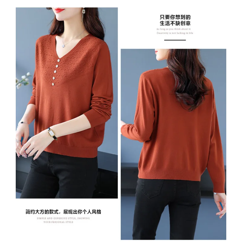 Maglione con scollo a V da donna sciolto di grandi dimensioni moda nuovo pullover alla moda top maglieria base versatile 5