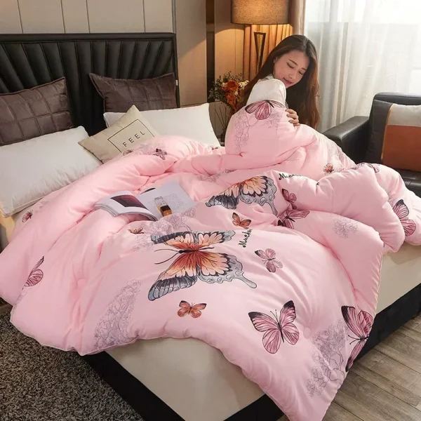 Trapunta invernale in cotone Yangrong caldo e spesso rosa bianco, regali di Natale singoli e doppi, soffice piumino lavabile in fibra di soia 3D 5
