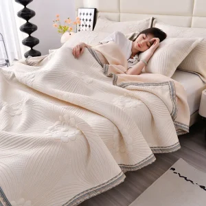 Trapunta estiva in cotone lavorato a maglia Jacquard Aria condizionata Trapunta sottile Singola doppia Queen King Copriletto Coperta Biancheria da letto 1