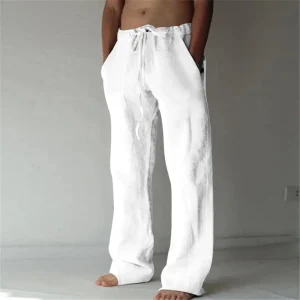 Pantaloni lunghi da uomo in cotone e lino pantaloni estivi in lino traspirante tinta unita pantaloni Casual da uomo Casual elastici in vita Harajuku Trous 1