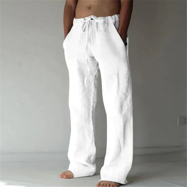 Pantaloni lunghi da uomo in cotone e lino pantaloni estivi in lino traspirante tinta unita pantaloni Casual da uomo Casual elastici in vita Harajuku Trous 1