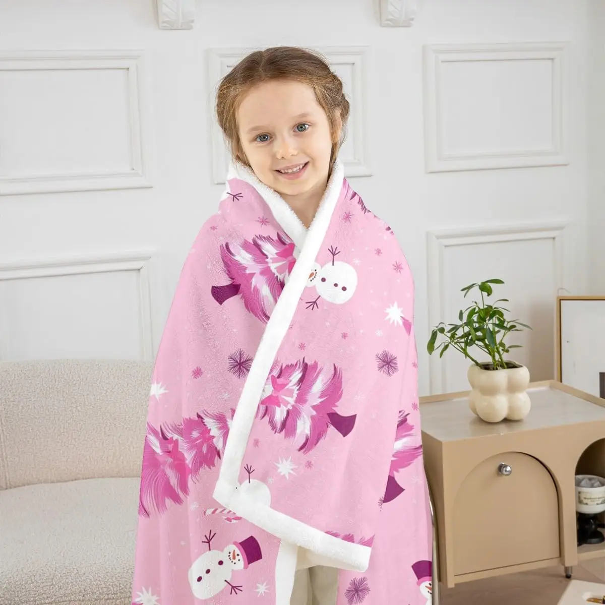 Coperta in pile di buon Natale Coperta Sherpa per albero di Natale e pupazzo di neve per bambini Donne Uomini Peluche Fuzzy Fiocco di neve 6