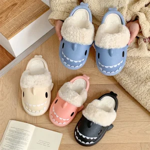 Pantofole da squalo da donna invernali Coppia fodera rimovibile Scivoli da squalo carini e caldi per interni Infradito in cotone felpato Scarpa da interno in cotone per la casa 1