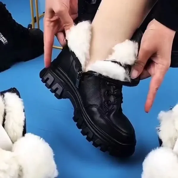 2024 stivali di pelliccia caldi invernali casual autunno tacchi alti scarpe con cerniera stivali con plateau in lana calda per donna Botas femminili neri 5