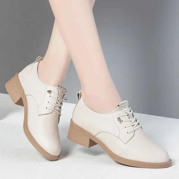 Scarpe con tacco tondo da donna primavera autunno stile britannico tacco quadrato décolleté da ufficio senza pizzo festa da lavoro comode in morbida pelle 2024 5