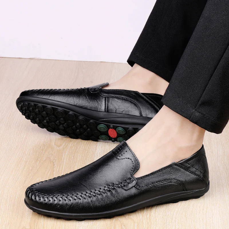 CLOHOO Cuciture da uomo Nessuno Slip Scarpe in vera pelle Mocassino fatto a mano Business Wedding Scarpe casual formali taglie forti per uomo 2