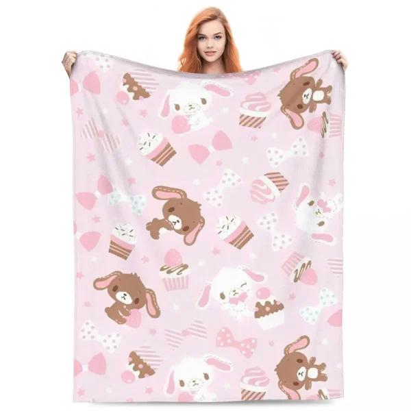 Coperta da tiro in flanella di cartone animato Sugarbunnies per divano, trapunta sottile in peluche super calda 2