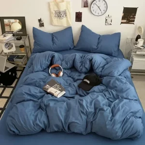 2025 nuova classe A può dormire lenzuola in cotone lavato nudo tinta unita dormitorio per studenti semplice biancheria da letto in quattro pezzi a doppio incantesimo 1