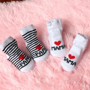 1 paio di calzini in cotone per bambini Ragazza Ragazzi Gomma antiscivolo Pavimento Cartoon Love MAMA PAPA Bambini Piccoli Autunno Primavera Neonato Regalo 1