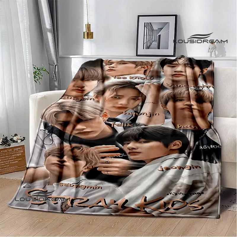 Coperta modello 3D KPOP S-Stray-K-Kids Coperta da picnic Coperte calde in flanella Fodere per letti per la casa Coperte per letti Regalo di compleanno 2