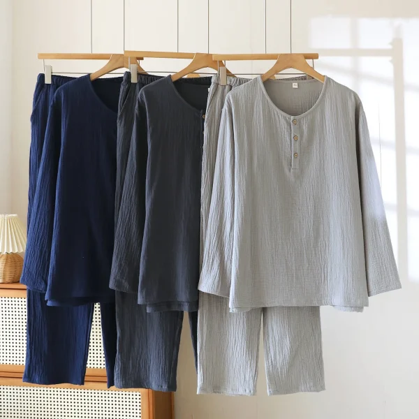 Pigiama autunno e inverno Pigiama per coppia 100% cotone Donna Pantaloni a maniche lunghe Set da due pezzi Indumenti da notte per donna e uomo 2