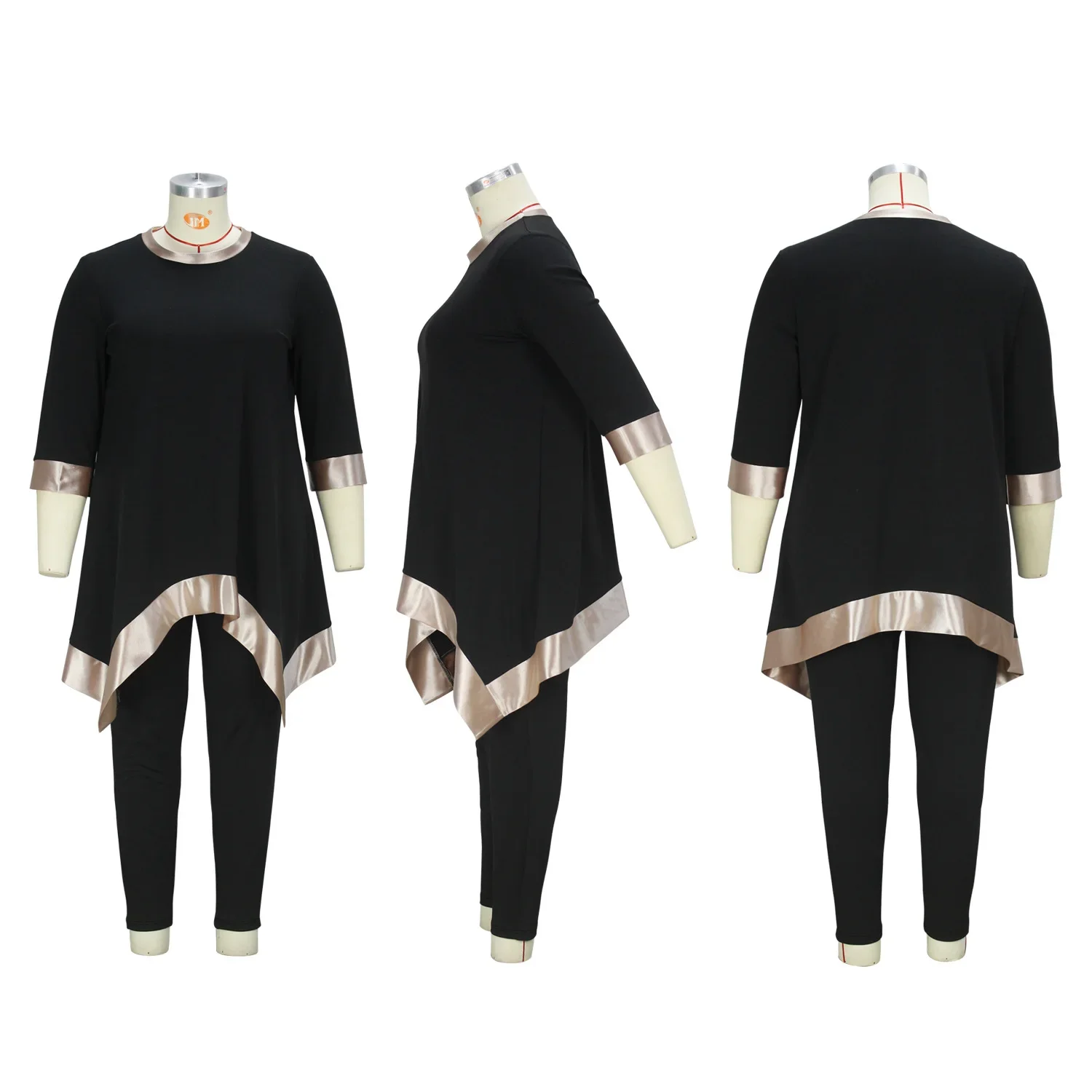 Pantaloni casual larghi taglie forti Set taglie forti Manica asimmetrica Orlo di media lunghezza con giunture Codice grande Primavera Autunno Moda donna 2