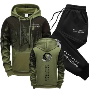 Tuta da uomo di moda giapponese Felpe con cappuccio Pantaloni sportivi Set da 2 pezzi Autunno e inverno Tuta da jogging sportiva casual quotidiana Abiti di tendenza urbana 1