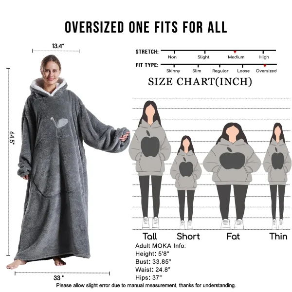 Nuove coperte indossabili extra lunghe Coperta invernale con cappuccio in flanella con maniche lunghe Uomo Donna Coperta calda per TV per adulti accogliente e morbida 5