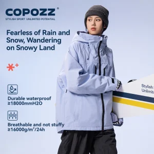 COPOZZ Addensare 3L Giacca da sci Uomo Donna Antivento Impermeabile Cappotto da sci invernale Abbigliamento da sci Tinta unita Con cappuccio Caldo Snowboard Tuta da sci 1