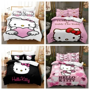 Sanrio Hello Kitty Cartoon Set biancheria da letto di grandi dimensioni Gatti rosa Copripiumino Kawaii per ragazza Bambini Decorazioni singole Biancheria da letto per la casa Personalizzata 1