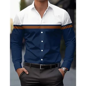 Camicie eleganti da uomo con design a bavero con giunture a colori nuove primaverili Camicie casual con bottoni a maniche lunghe Top da tiro da strada da uomo semplice 1
