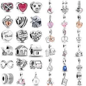 NUOVO ciondolo in argento sterling 925 adatto per bracciale originale accessori gioielli da donna serie casa calda castello carrozzina mulino a vento 1