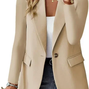 2025 Cappotto da abito con bottoni solidi alla moda delle nuove donne Cappotto casual senza cappello a maniche lunghe con risvolto/giacca da lavoro oversize da ufficio 1