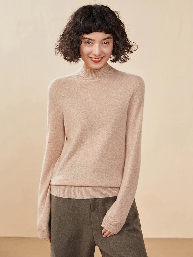 Nozioni di base Maglione da donna in cashmere Autunno Inverno Pullover lavorato a maglia da donna Solido manica lunga Colletto finto Abbigliamento Top Maglia elegante 5