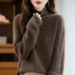 Meilino Pullover con colletto a strati in lana da donna a maniche lunghe autunno inverno tinta unita sciolto e caldo maglione basic in maglia di cashmere 1