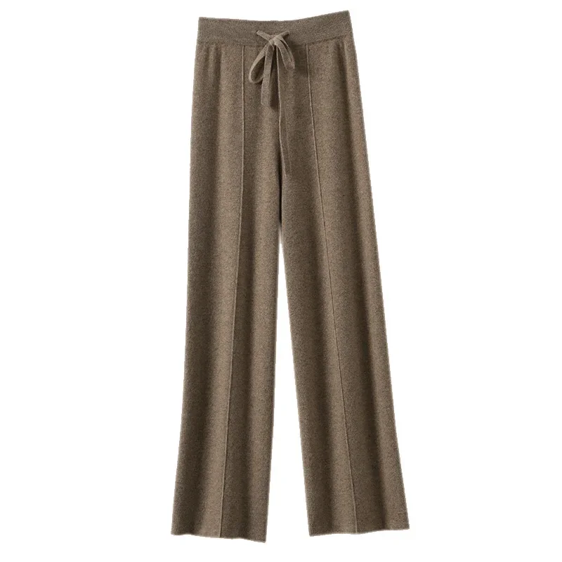 Pantaloni a gamba larga in cashmere a vita alta da donna Pantaloni casual in lana drappeggiata lunghi fino al pavimento Pantaloni da donna glutinosi Pantaloni di lana lavorati a maglia da esterno A 5