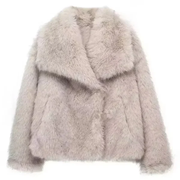 HH Cappotto elegante da donna in pelliccia sintetica Giacca calda e soffice a maniche lunghe con risvolto Autunno Inverno Moda High Street Lady Capispalla 6