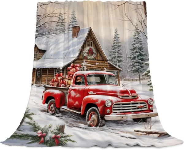 Farmhouse Truck Blanket - Twin Size, Soft, Cozy, Lightweight, Fuzzy Plush Fleece Blanket and Throws for Couch, Bed, Xmas, Winter 2