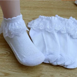 Calzini a rete in pizzo di cotone traspirante con volant Calzini corti alla caviglia per bambini principessa Bianco Rosa Giallo per neonate Bambini Bambino 1