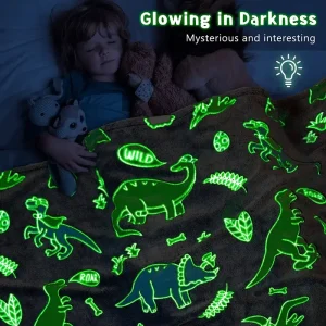 Coperta da tiro con dinosauro unicorno luminoso per ragazze e ragazzi, coperta in flanella di peluche, albero di Natale che si illumina al buio, super morbida 1