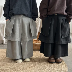 Pantaloni 2025 Autunno Nuovi vestiti per bambini Stile coreano Ragazzi e ragazze Moda Gonna ampia a gamba larga Pantaloni Casual Semplice 1