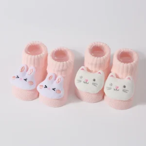 Nuovi calzini morbidi in cotone Kawaii per neonati Calzini per bambole 3D per animali dei cartoni animati per ragazze Ragazzi Calzini corti rosa per neonati 0-6 mesi 1