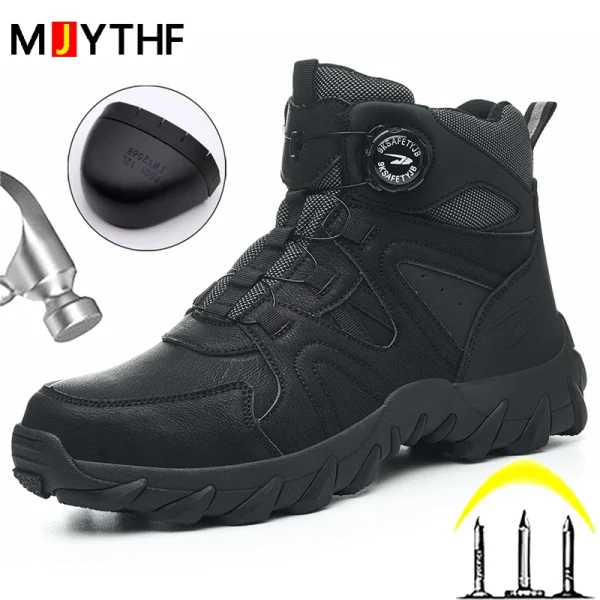 Stivali antinfortunistici con bottone rotante Stivali tattici da esterno da uomo Scarpe indistruttibili Stivali da lavoro antiforatura Scarpe con punta in acciaio Sneakers 3
