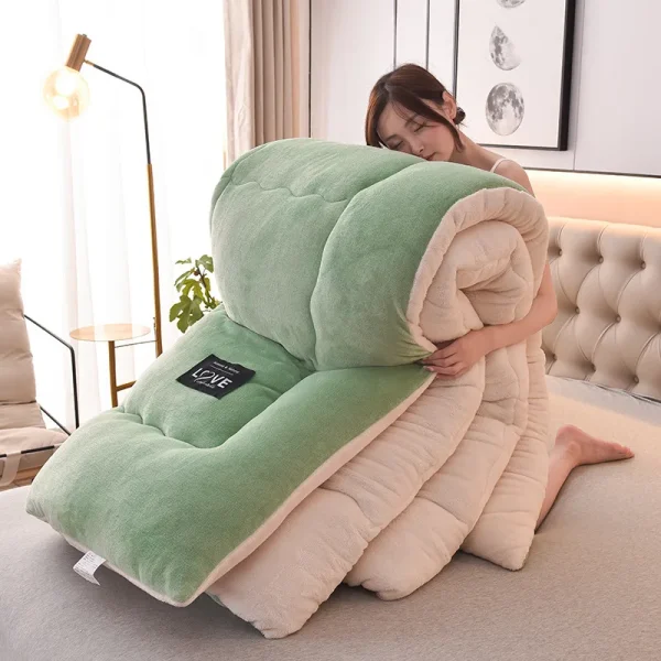 Trapunta invernale in velluto double face addensata calda biancheria da letto in cashmere di agnello artificiale queen size coperta ponderata trapunta per letto matrimoniale 3