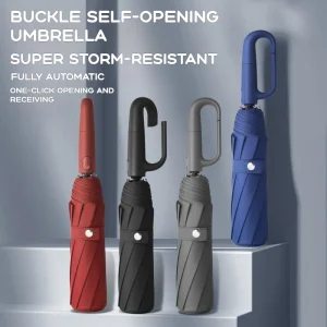 Ombrello completamente automatico con design a fibbia ad anello a 20 costole per uomo Ombrello doppio parasole pieghevole extra large e resistente da DONNA 1