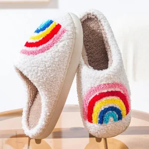 Pantofole arcobaleno da donna Pantofole preppy retrò da uomo Inverno caldo peluche Casa soffici scarpe da soggiorno Nuovi regali di Natale femminili 1