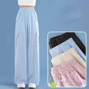 Pantaloni a gamba larga per ragazze Pantaloni in seta di ghiaccio per bambini Nuovi pantaloni anti-zanzara Abbigliamento sportivo per adolescenti Pantaloni cargo streetwear per bambini 1