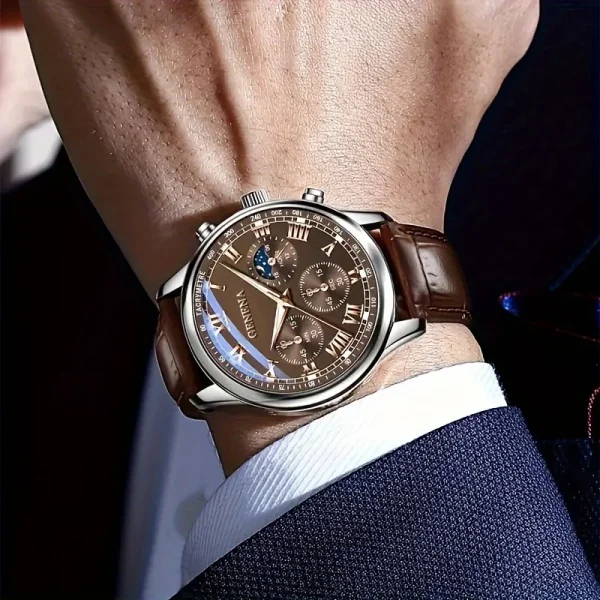 Ginevra di alta qualità da uomo di lusso cintura moda orologio al quarzo da uomo rotondo studente d'affari Sport orologio bagliore impermeabile 2