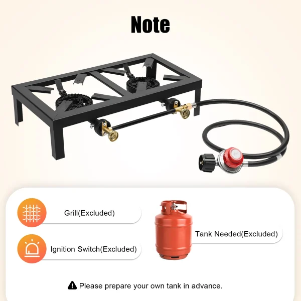 Fornello a gas per esterni portatile a doppio fuoco da 8000 W con tubo regolatore regolabile 0-10 Psi per campeggio nel patio, barbecue 6