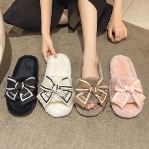 Casual soffici pantofole donna casa appartamenti elegante amore Bowknot scarpe firmate signore Indoor New Winter Fashion Platform calzature 1