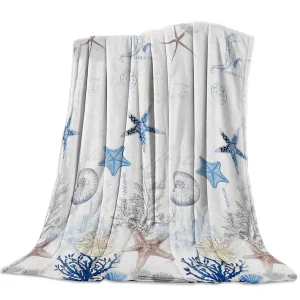 Coperta di flanella conchiglia di stelle marine oceaniche per divano da letto copriletto portatile in morbido pile copriletti divertenti in peluche 1