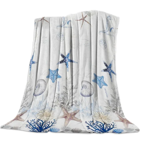 Coperta di flanella conchiglia di stelle marine oceaniche per divano da letto copriletto portatile in morbido pile copriletti divertenti in peluche 1