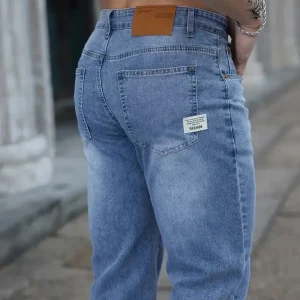 Jeans larghi elasticizzati da uomo sottili estivi 2025 Pantaloni in denim dritti casual da lavoro con ricamo in vita elastica Stile classico maschile 1