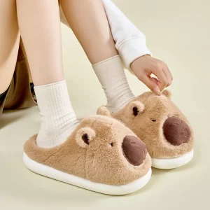 Pantofole capibara simpatico cartone animato Pantofole invernali calde da donna in cotone antiscivolo Comode pantofole con animali pelosi Scarpe da casa slip-on 1