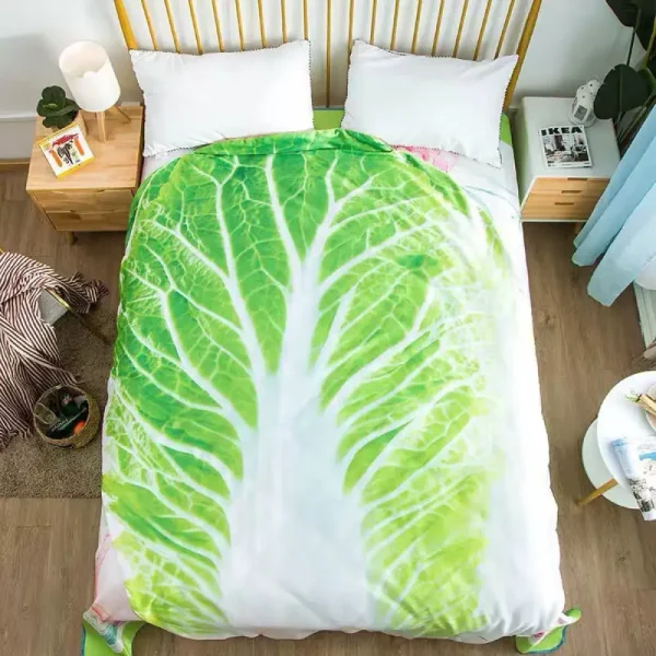 Coperte di cavolo per divano domestico in flanella fronte-retro dall'aspetto creativo divertenti 3